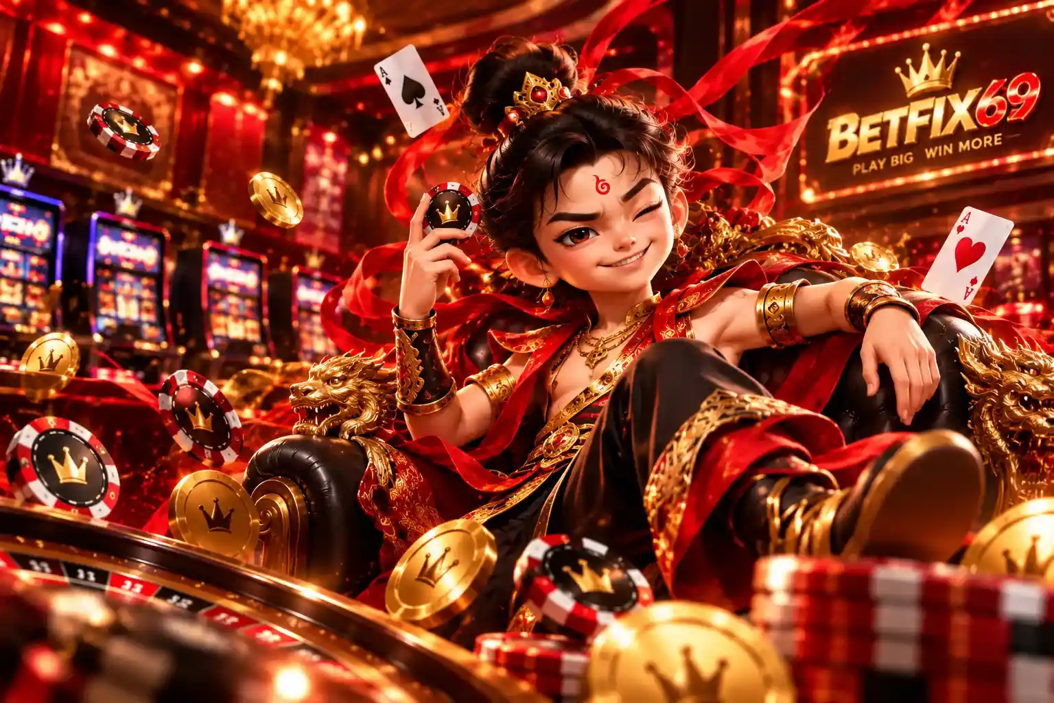 BETFIX69 ภาพนาจาในคาสิโนโทนแดงทอง